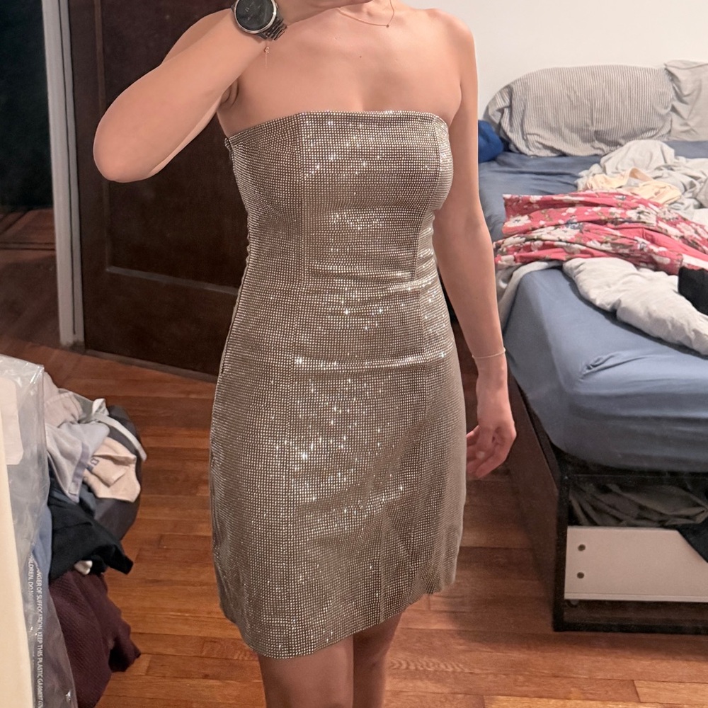 NWT Zara Rhinestone barely there tube dress sz XS